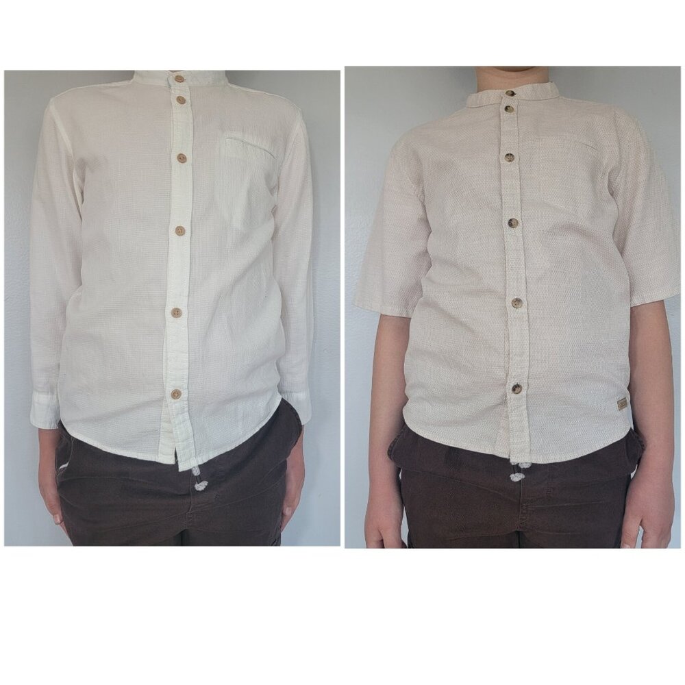 H&M Boy White and Beige Dress Cotton Shirts (Size 6-7)